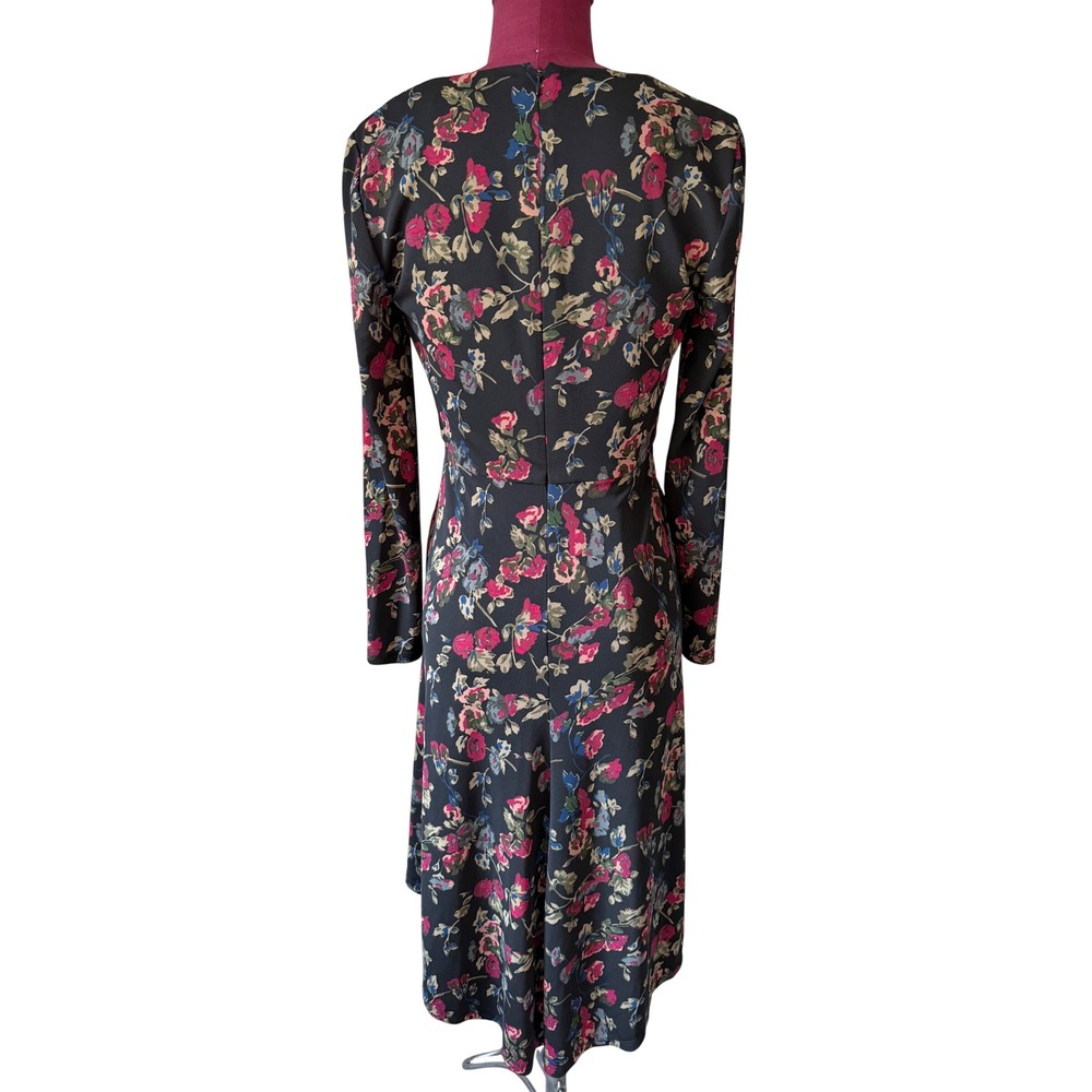 Lauren Ralph Lauren Dress Floral Twist Front Long Sleeve Black Pink Size 2 - Picture 3 of 10